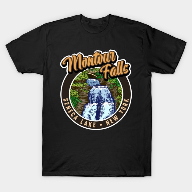 Montour Falls Seneca Lake New York with She-Qua-Ga Waterfall T-Shirt by SuburbanCowboy